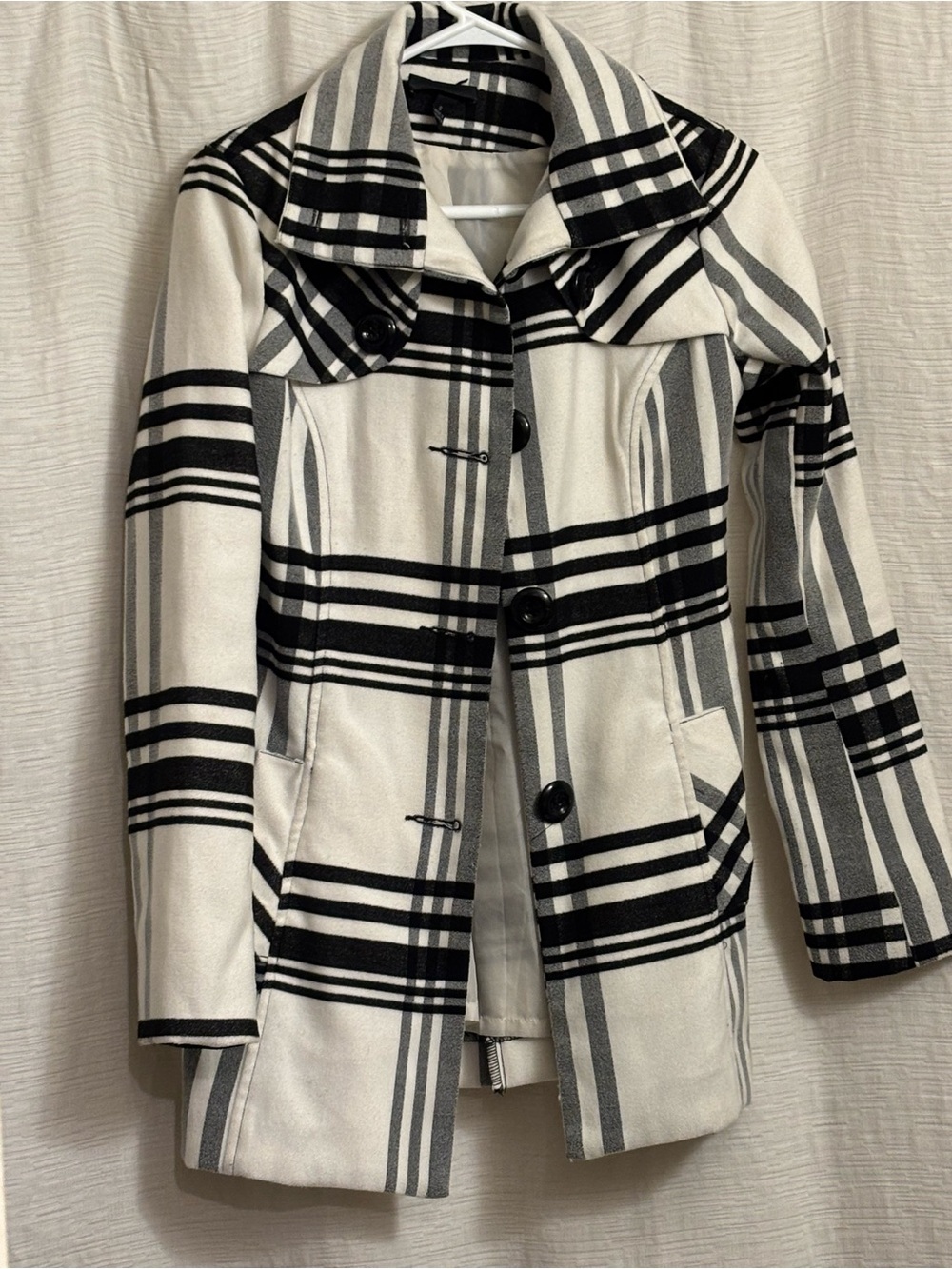 BCX Black and White Plaid Pea Coat
